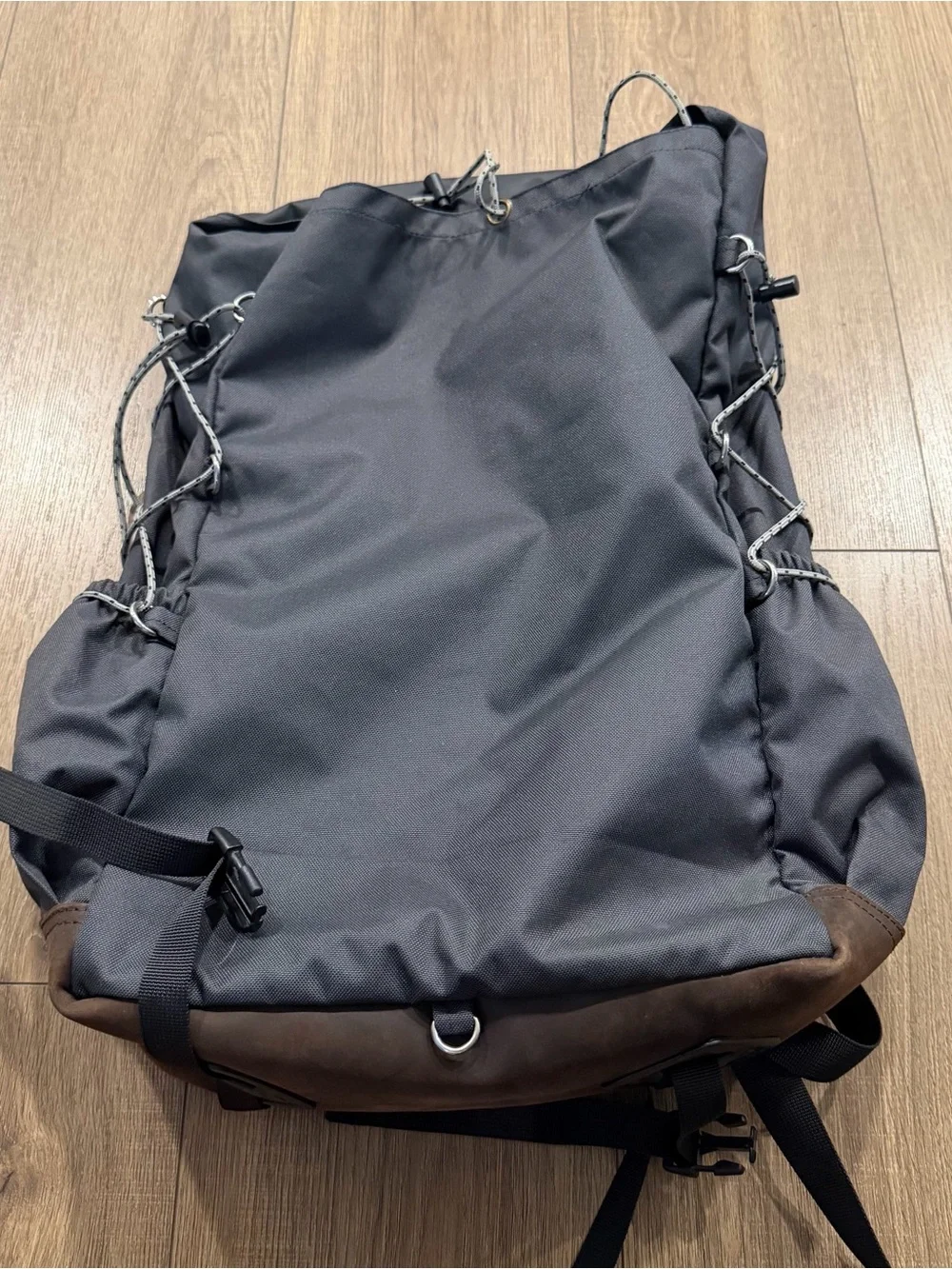 Faith Works handmade in Nepal Gray Canvas Backpack with Brown Leather Trim